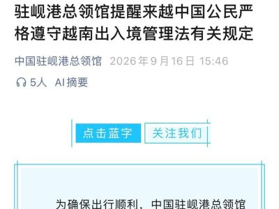 越南加强出入境管理？中国总领馆提醒：违规或依法处罚
