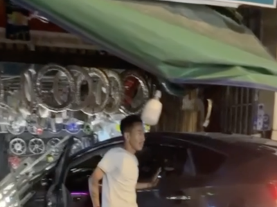 吸毒驾驶？金边汽车失控冲进摩托车店，男子下车双腿发抖
