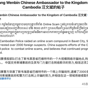 汪文斌表态：中方支持柬埔寨严打电诈，期待取得成效