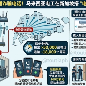 50分钟狂拨5万通！台湾背景电诈集团在马来西亚落网