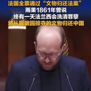 法国议员公开喊话：必须归还圆明园文物，洗刷历史罪孽