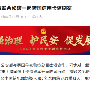 中国公安工作组赴泰联合办案，跨国盗刷团伙遭集中收网