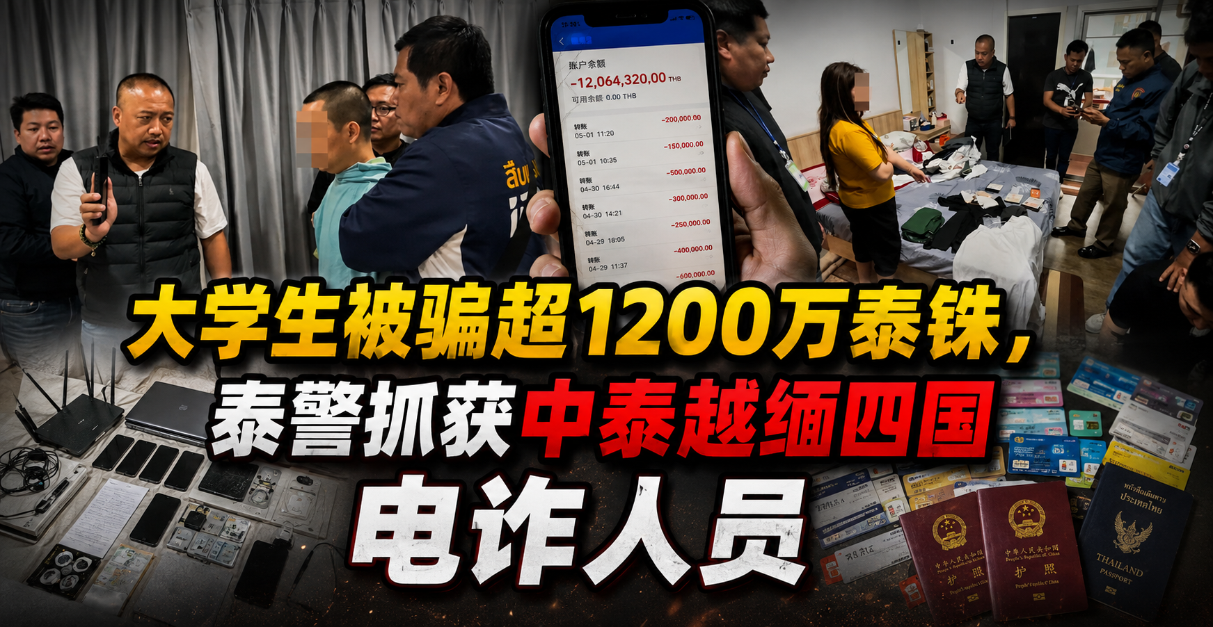 大学生被骗超1200万泰铢，泰警抓获中泰越缅四国电诈人员