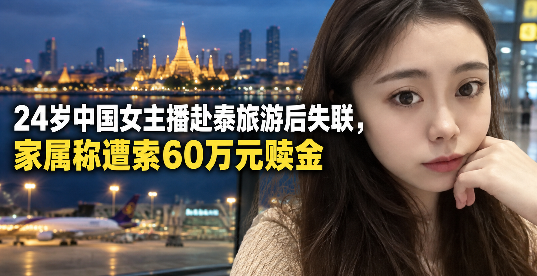 24岁中国女主播赴泰旅游后失联，家属称遭索60万元赎金